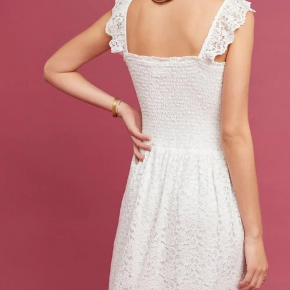 Anthropologie Maeve Anastasi White Smocked Dress S - Picture 3 of 5